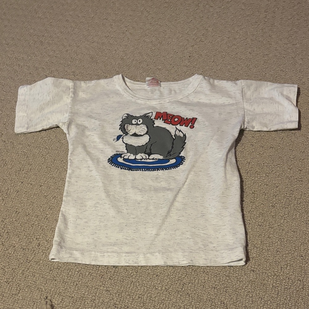 Vintage Kids Light Grey Floppy Tops Cat Graphic T-Shirt